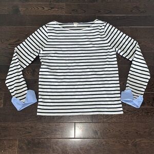 J Crew Stripe White & Navy Shirt - Small